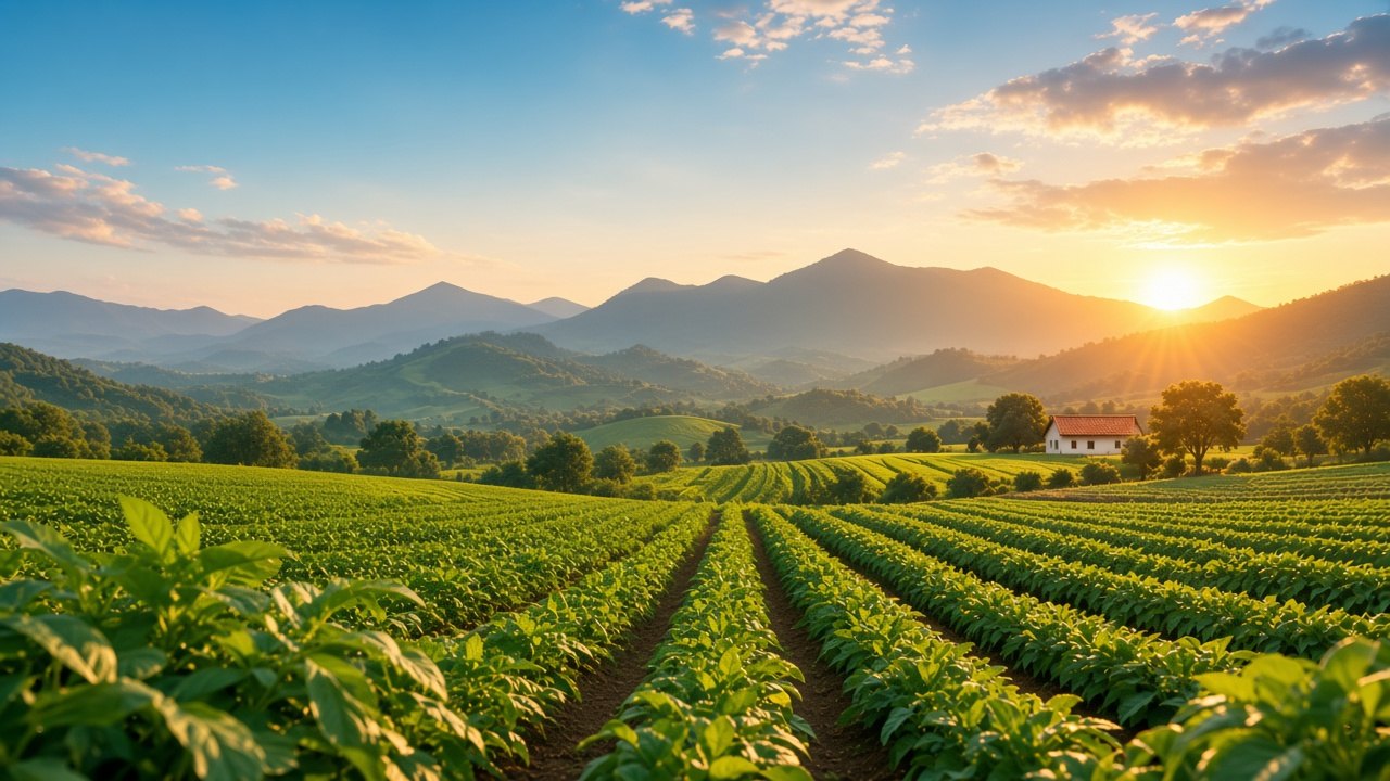 Cultivo en el campo, con montañas al fondo